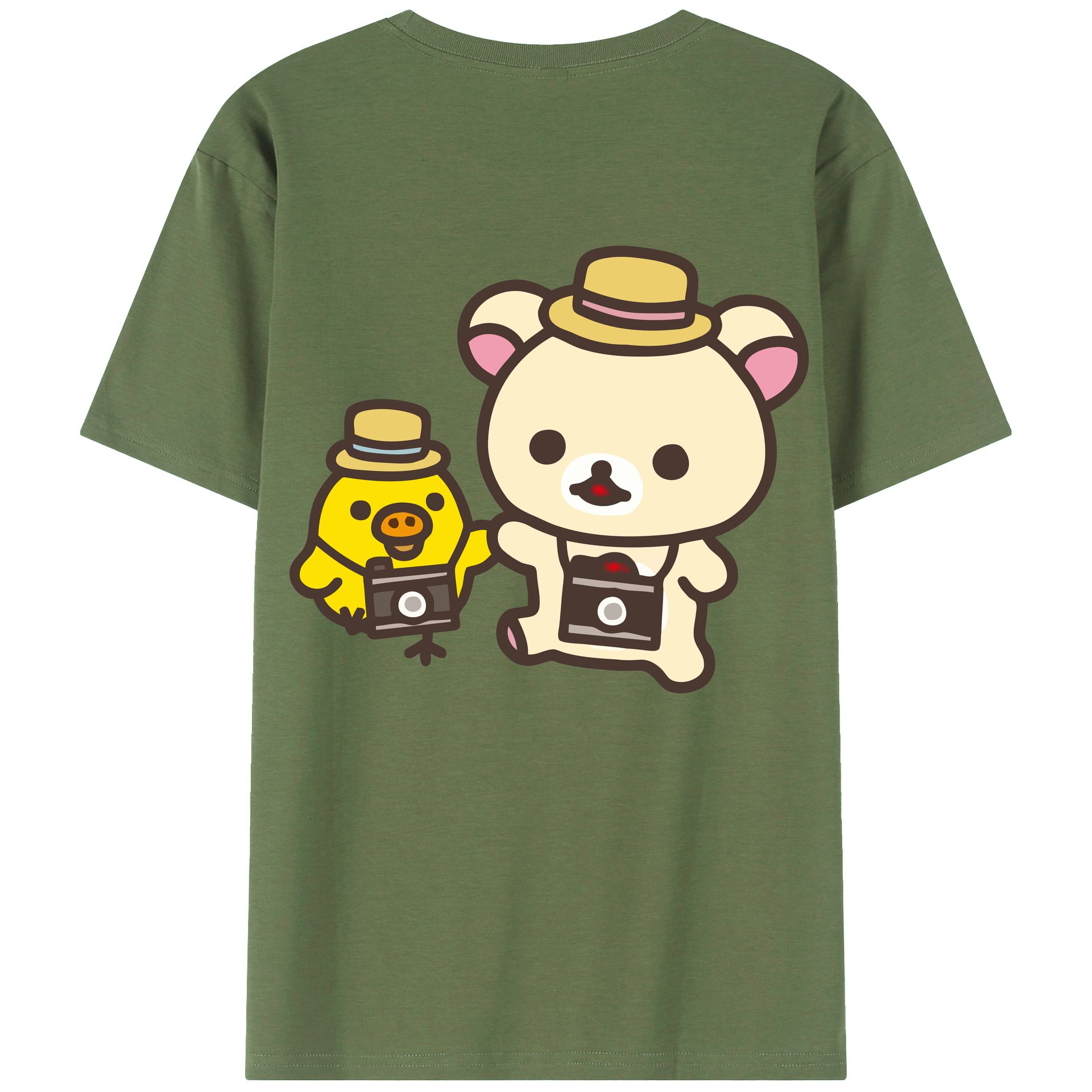 （画像用） リラックマ リラックマ キイロイトリ Rilakkuma Korilakkuma Kiiroitori 綿100％ メンズ半袖Tシャツ（バックプリント） 通気性